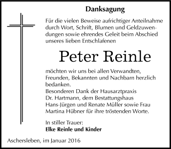 Traueranzeige von Peter Reinle von Mitteldeutsche Zeitung Aschersleben