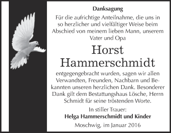 Traueranzeige von Horst Hammerschmidt von WVG - Wochenspiegel Wittenberg