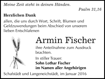Traueranzeige von Armin Fischer von Mitteldeutsche Zeitung Merseburg/Querfurt