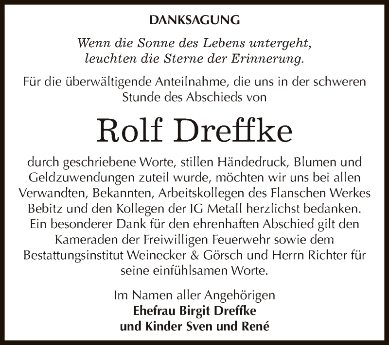  Traueranzeige für Rolf Dreffke vom 02.01.2016 aus Super Sonntag Bernburg