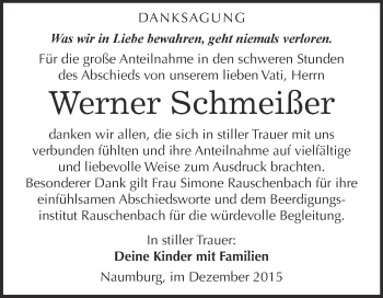 Traueranzeige von Werner Schmeißer von WVG - Wochenspiegel NMB / WSF / ZTZ
