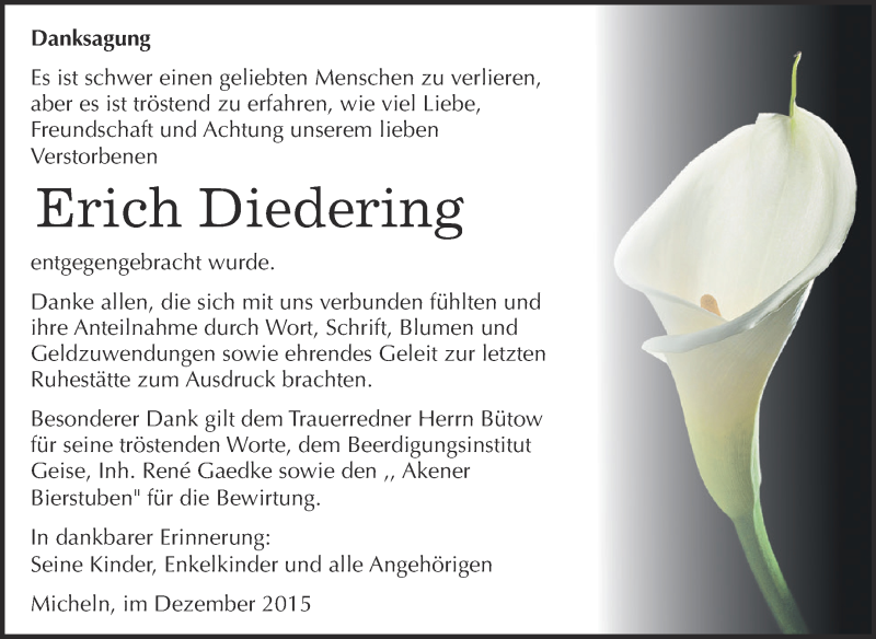  Traueranzeige für Erich Diedering vom 02.01.2016 aus WVG - Wochenspiegel Dessau / Köthen