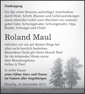 Traueranzeige von Roland Maul von Super Sonntag Zeitz