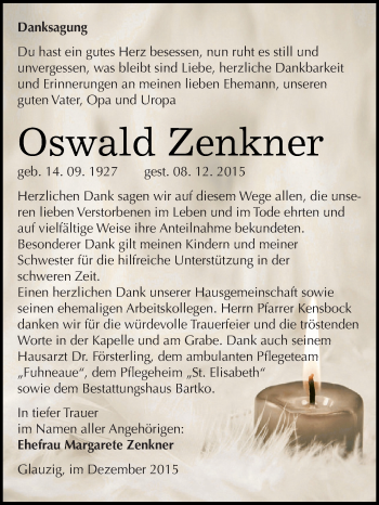Traueranzeige von Oswald Zenkner von WVG - Wochenspiegel Dessau / Köthen