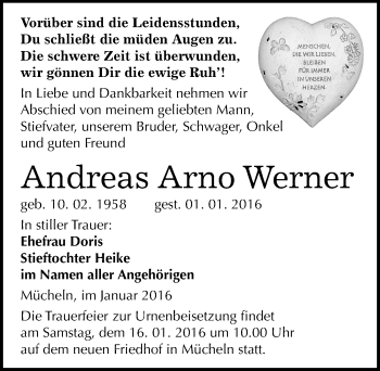 Traueranzeige von Andreas Arno Werner von Mitteldeutsche Zeitung Merseburg/Querfurt