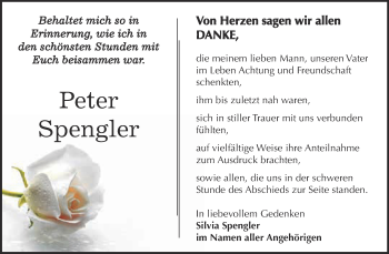 Traueranzeige von Peter Spengler von Super Sonntag Bernburg