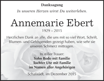 Traueranzeige von Annemarie Ebert von WVG - Wochenspiegel Merseburg