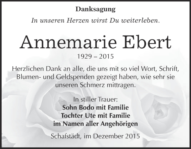  Traueranzeige für Annemarie Ebert vom 02.01.2016 aus WVG - Wochenspiegel Merseburg