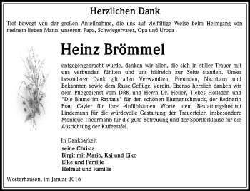 Traueranzeige von Heinz Brömmel von Super Sonntag Quedlinburg