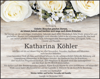 Traueranzeige von Katharina Köhler von Mitteldeutsche Zeitung Köthen