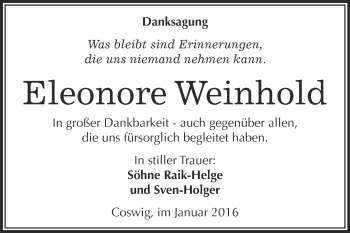 Traueranzeige von Eleonore Weinhold von Super Sonntag Wittenberg