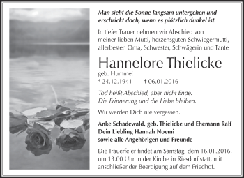 Traueranzeige von Hannelore Thielicke von WVG - Wochenspiegel Dessau / Köthen