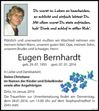 Traueranzeige von Eugen Bernhardt von Super Sonntag Zeitz