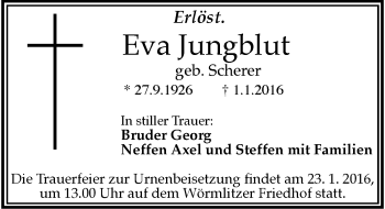 Traueranzeige von Eva Jungblut von Mitteldeutsche Zeitung Halle/Saalkreis