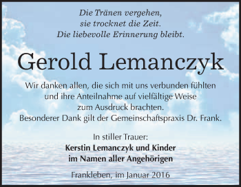 Traueranzeige von Gerold Lemanczyk von WVG - Wochenspiegel Merseburg