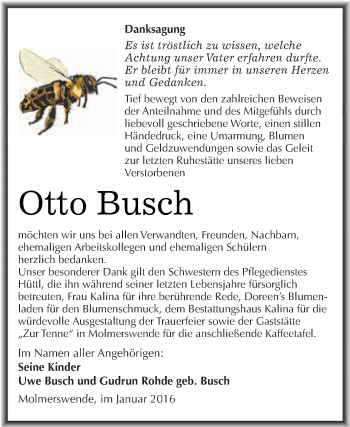 Traueranzeige von Otto Busch von Super Sonntag SGH Mansf. Land