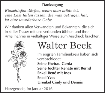 Traueranzeige von Walter Beck von WVG - Wochenspiegel Quedlinburg
