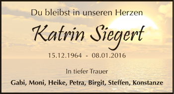 Traueranzeige von Katrin Siegert von Mitteldeutsche Zeitung Zeitz