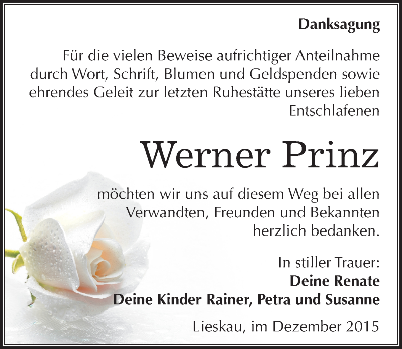  Traueranzeige für Werner Prinz vom 05.01.2016 aus Mitteldeutsche Zeitung Halle/Saalkreis