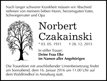 Traueranzeige von Norbert Czakainski von Mitteldeutsche Zeitung Wittenberg