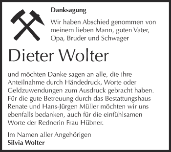 Traueranzeige von Dieter Wolter von Super Sonntag Aschersleben