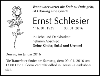Traueranzeige von Ernst Schlesier von Mitteldeutsche Zeitung Dessau-Roßlau