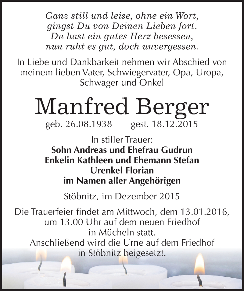  Traueranzeige für Manfred Berger vom 02.01.2016 aus Mitteldeutsche Zeitung Merseburg/Querfurt