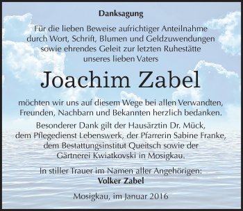 Traueranzeige von Joachim Zabel von Mitteldeutsche Zeitung Dessau-Roßlau