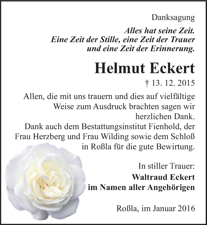  Traueranzeige für Helmut Eckert vom 16.01.2016 aus Mitteldeutsche Zeitung Sangerhausen