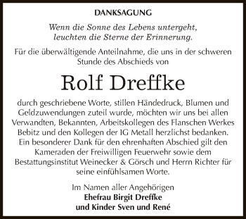 Traueranzeige von Rolf Dreffke von Super Sonntag Bernburg