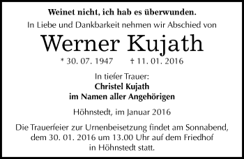 Traueranzeige von Werner Kujath von Mitteldeutsche Zeitung Halle/Saalkreis