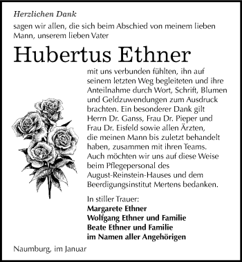 Traueranzeige von Hubemus Ethner von Mitteldeutsche Zeitung Naumburg/Nebra