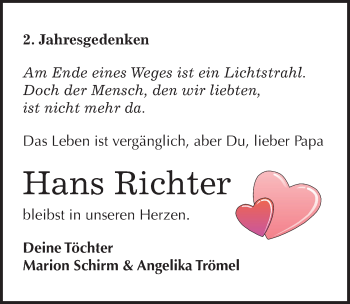 Traueranzeige von Hans-Joachim Richter von Mitteldeutsche Zeitung Halle/Saalkreis