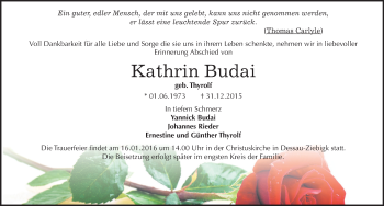 Traueranzeige von Kathrin Budai von Mitteldeutsche Zeitung Dessau-Roßlau