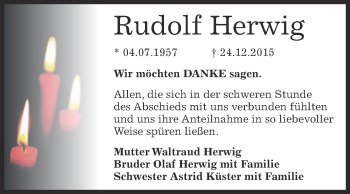 Traueranzeige von Rudolf Herwig von WVG - Wochenspiegel Dessau / Köthen