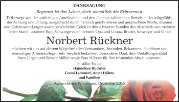 Traueranzeige von Norbert Rückner von Mitteldeutsche Zeitung Aschersleben
