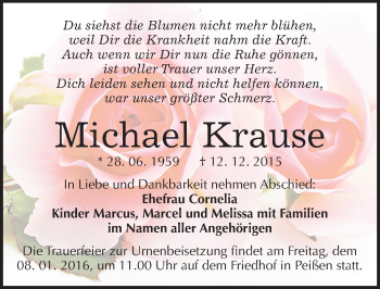 Traueranzeige von Michael Krause von Mitteldeutsche Zeitung Halle/Saalkreis