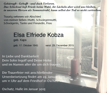 Traueranzeige von Elsa Elfriede Kobza von Mitteldeutsche Zeitung Halle/Saalkreis