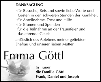 Traueranzeige von Emma Göttl von Mitteldeutsche Zeitung Dessau-Roßlau
