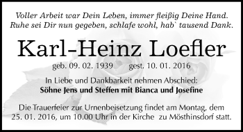 Traueranzeige von Karl-Heinz Loefler von Mitteldeutsche Zeitung Halle/Saalkreis