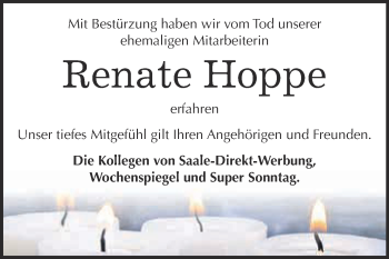 Traueranzeige von Renate Hoppe von WVG - Wochenspiegel Dessau / Köthen