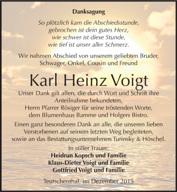 Traueranzeige von Karl Heinz Voigt von Mitteldeutsche Zeitung Halle/Saalkreis