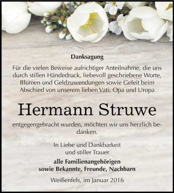 Traueranzeige von Hermann Struwe von WVG - Wochenspiegel NMB / WSF / ZTZ