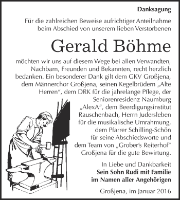 Traueranzeige von Gerald Böhme von WVG - Wochenspiegel NMB / WSF / ZTZ