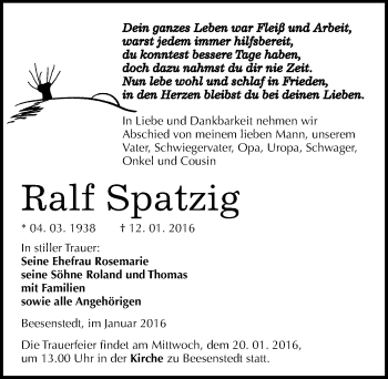 Traueranzeige von Ralf Spatzig von Mitteldeutsche Zeitung Halle/Saalkreis