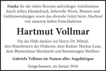 Traueranzeige von Hartmut Vollmar von Super Sonntag SGH Mansf. Land