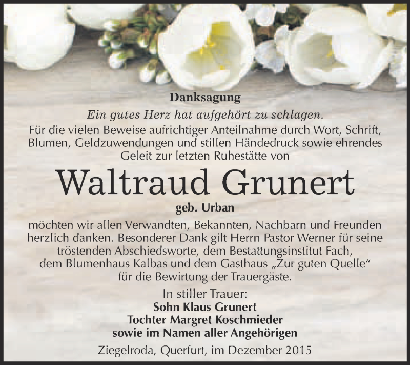  Traueranzeige für Waltraud Grunert vom 02.01.2016 aus WVG - Wochenspiegel Merseburg
