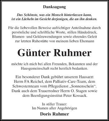 Traueranzeige von Günter Ruhmer von WVG - Wochenspiegel Dessau / Köthen