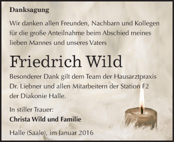Traueranzeige von Friedrich Wild von Mitteldeutsche Zeitung Halle/Saalkreis