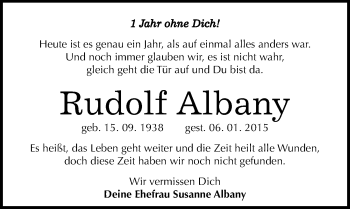 Traueranzeige von Rudolf Albany von Mitteldeutsche Zeitung Naumburg/Nebra